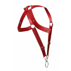 MOB Eroticwear Harnais élastique et Cockring Crossback Dngeon Rouge